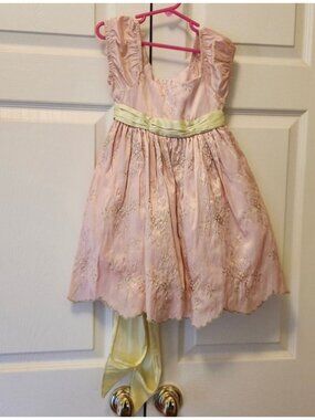 Toddler Girl Crayon Kids Pink Green Scalloped Holiday Easter Dress Size 2 2T